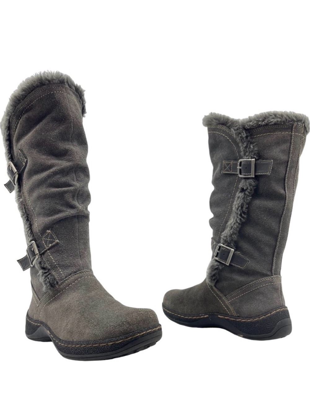 Bass Wanda Women's Gray Faux-Fur Trim Winter Knee Boots